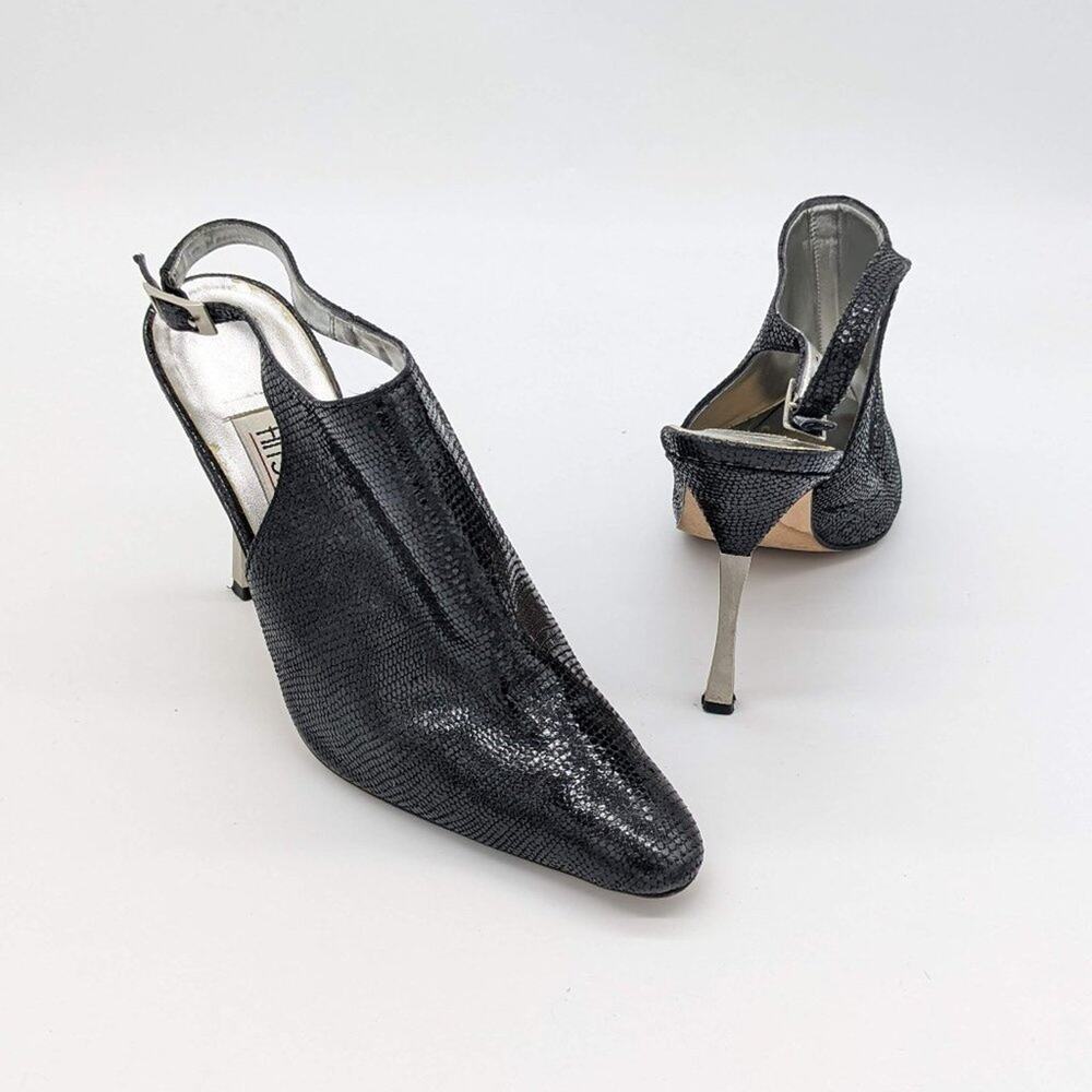 Timothy Hitsman Women's Black Pointed Toe Sling Back Metal Heels Size 8.5